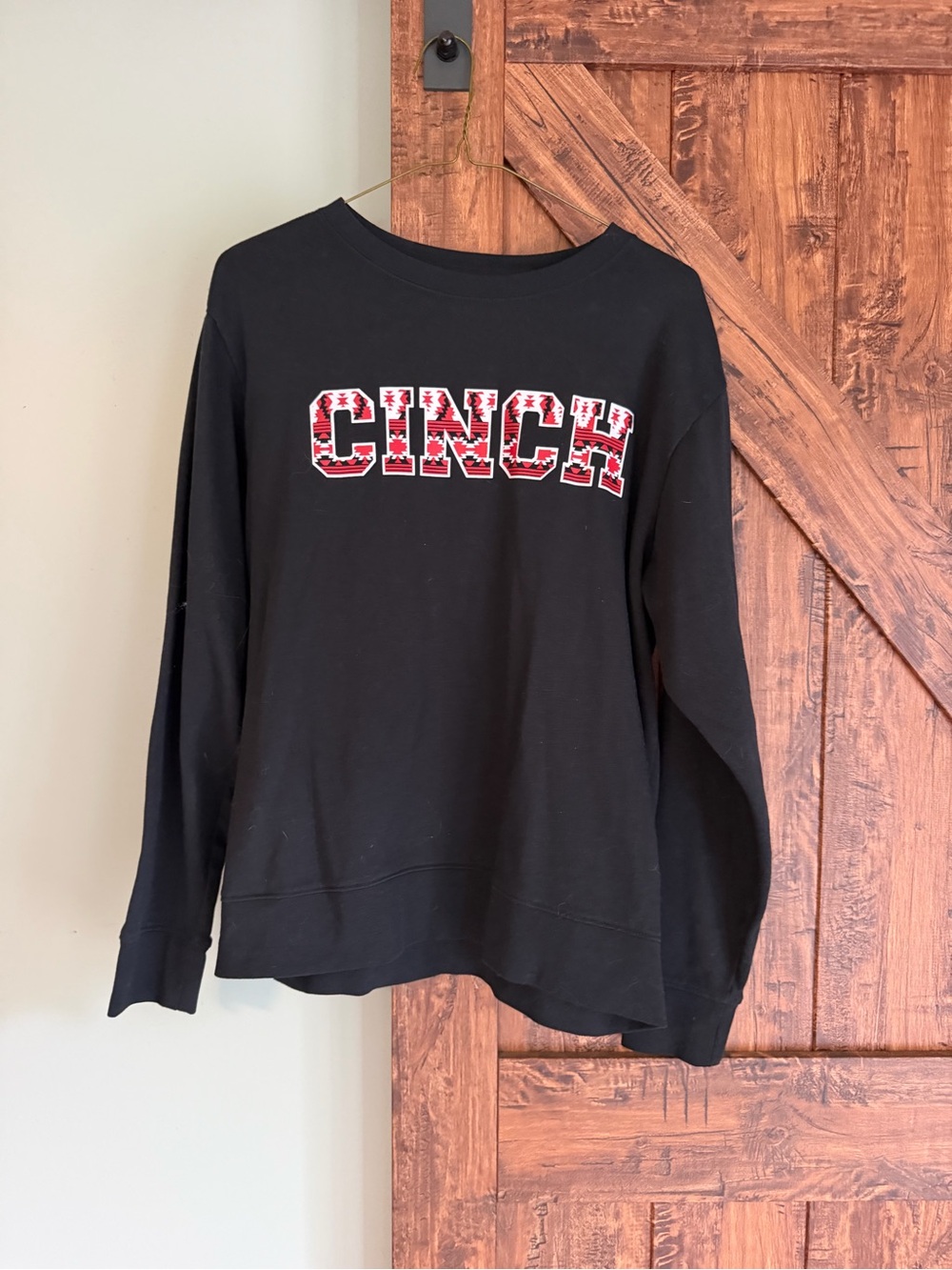 Cinch Black Sweatshirt with Red Logo Pattern